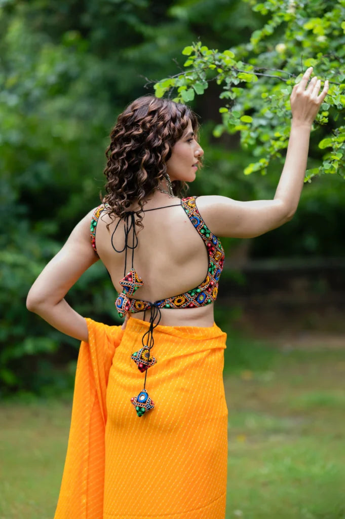 Women’s Mirror Work Sleeveless Saree Blouse